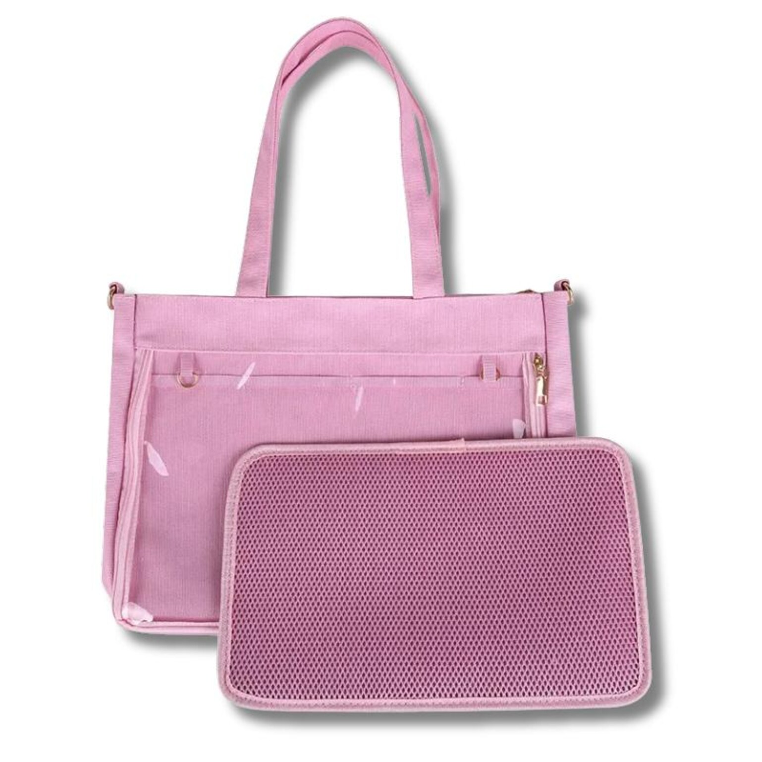 Large Ita Shoulder Bag with Clear Window for Pin Display Large Ita Shoulder Bag with Clear Window for Pin Display — crossbody ita bag detail view