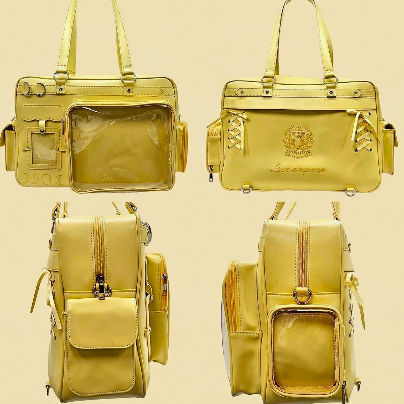 Large Ita Shoulder Bag with Clear Window for Plushies and Pins Large Ita Shoulder Bag with Clear Window for Plushies and Pins — crossbody ita bag detail view