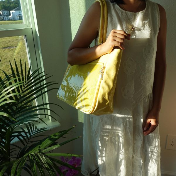 Large Ita Tote Bag with Clear Window for Pin Display — ita tote bag detail view