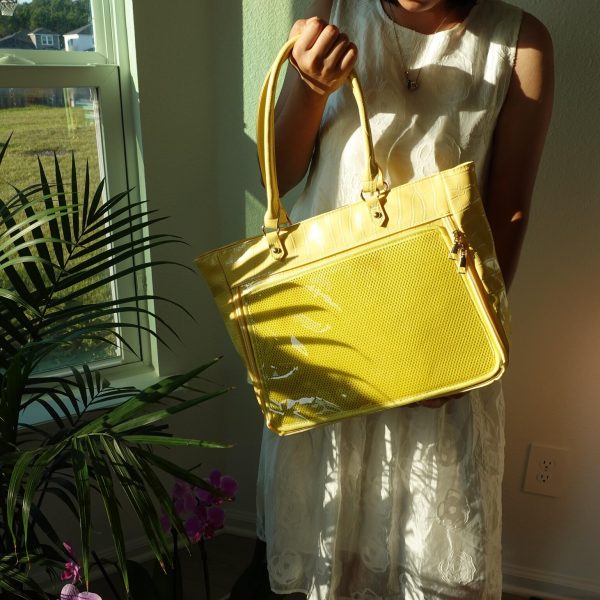 Large Ita Tote Bag with Clear Window for Pin Display — ita tote bag detail view