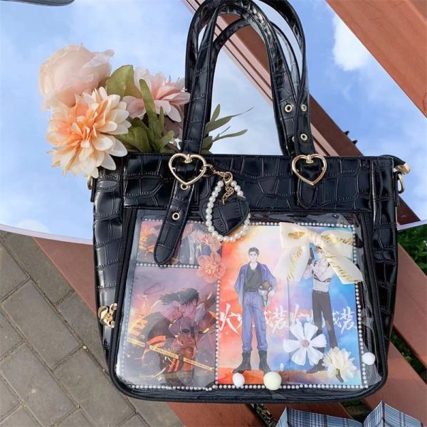 Large Ita Tote Bag with Clear Window for Plushies and Pins — ita tote bag detail view