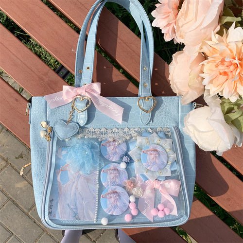 Large Ita Tote Bag with Clear Window for Plushies and Pins Large Ita Tote Bag with Clear Window for Plushies and Pins — ita tote bag detail view