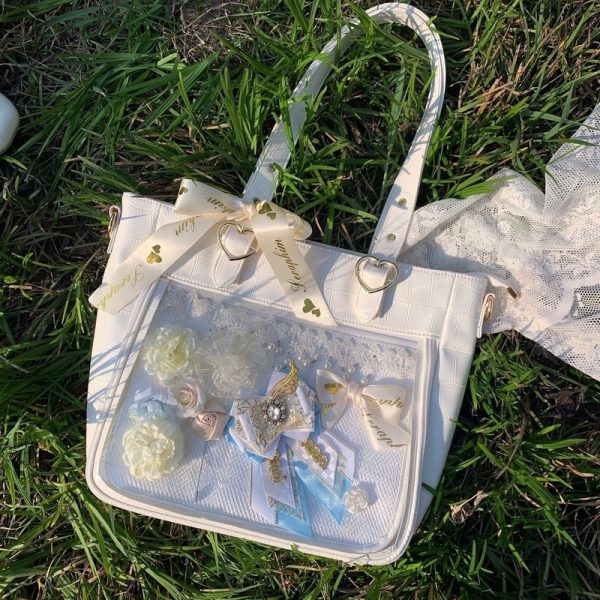 Large Ita Tote Bag with Clear Window for Plushies and Pins — ita tote bag detail view