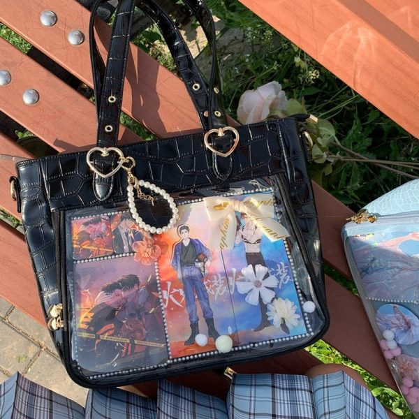 Large Ita Tote Bag with Clear Window for Plushies and Pins — ita tote bag detail view