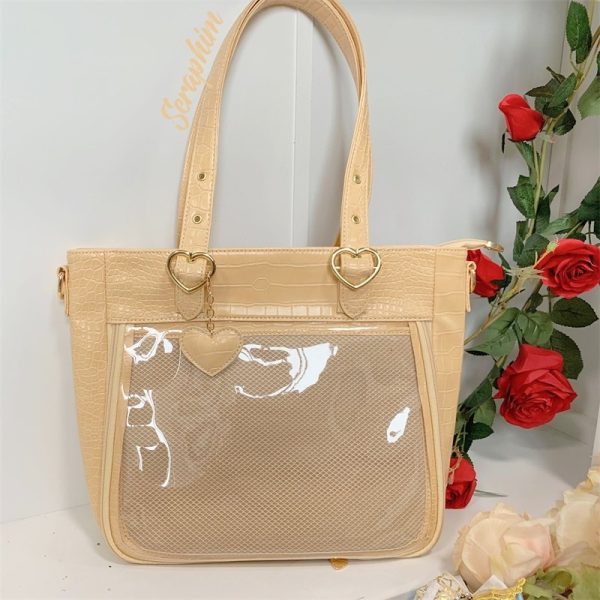 Large Ita Tote Bag with Clear Window for Plushies and Pins — ita tote bag detail view