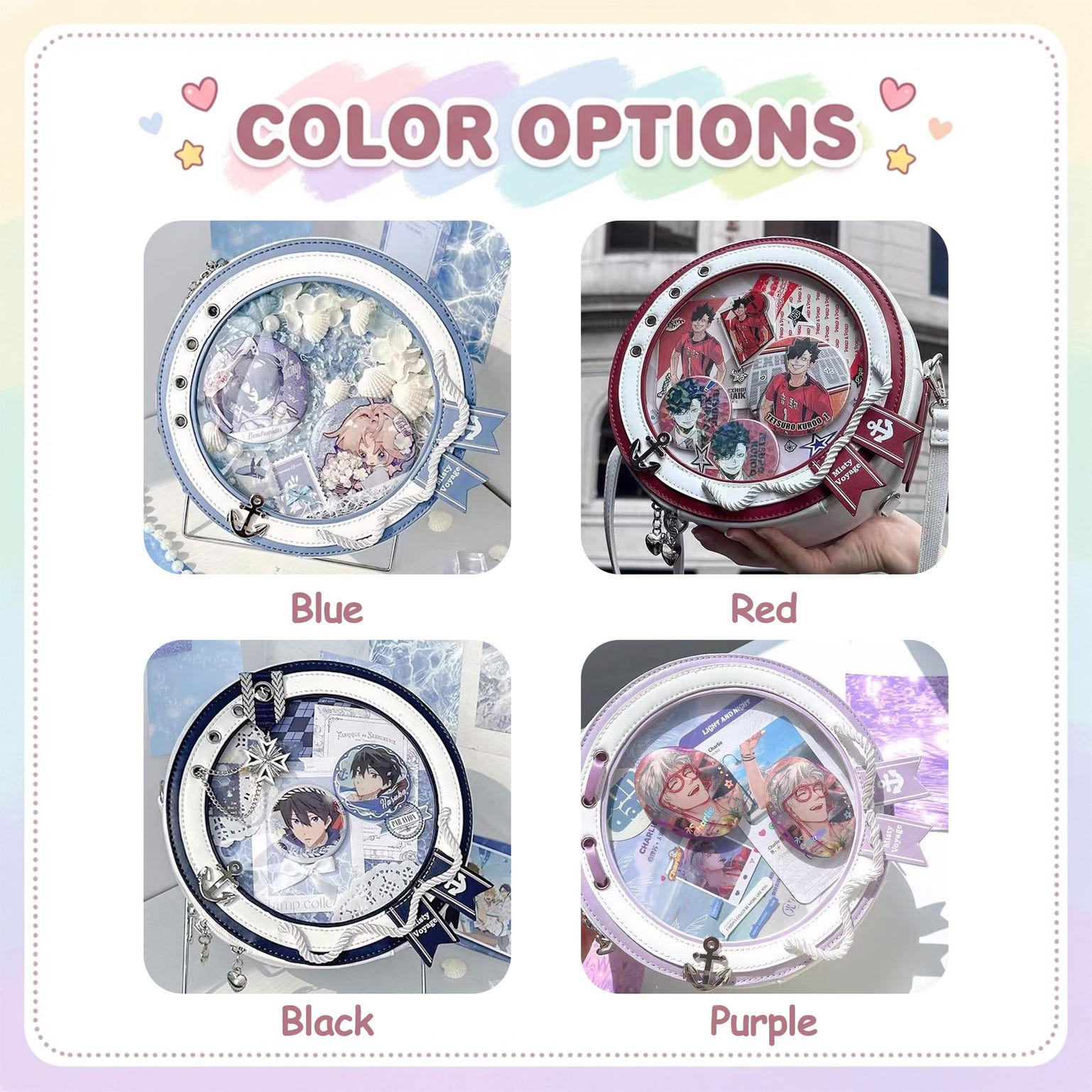 Large Kawaii Convertible Ita Bag with Clear Window for Plushies and Pins Large Kawaii Convertible Ita Bag with Clear Window for Plushies and Pins — ita bag detail view