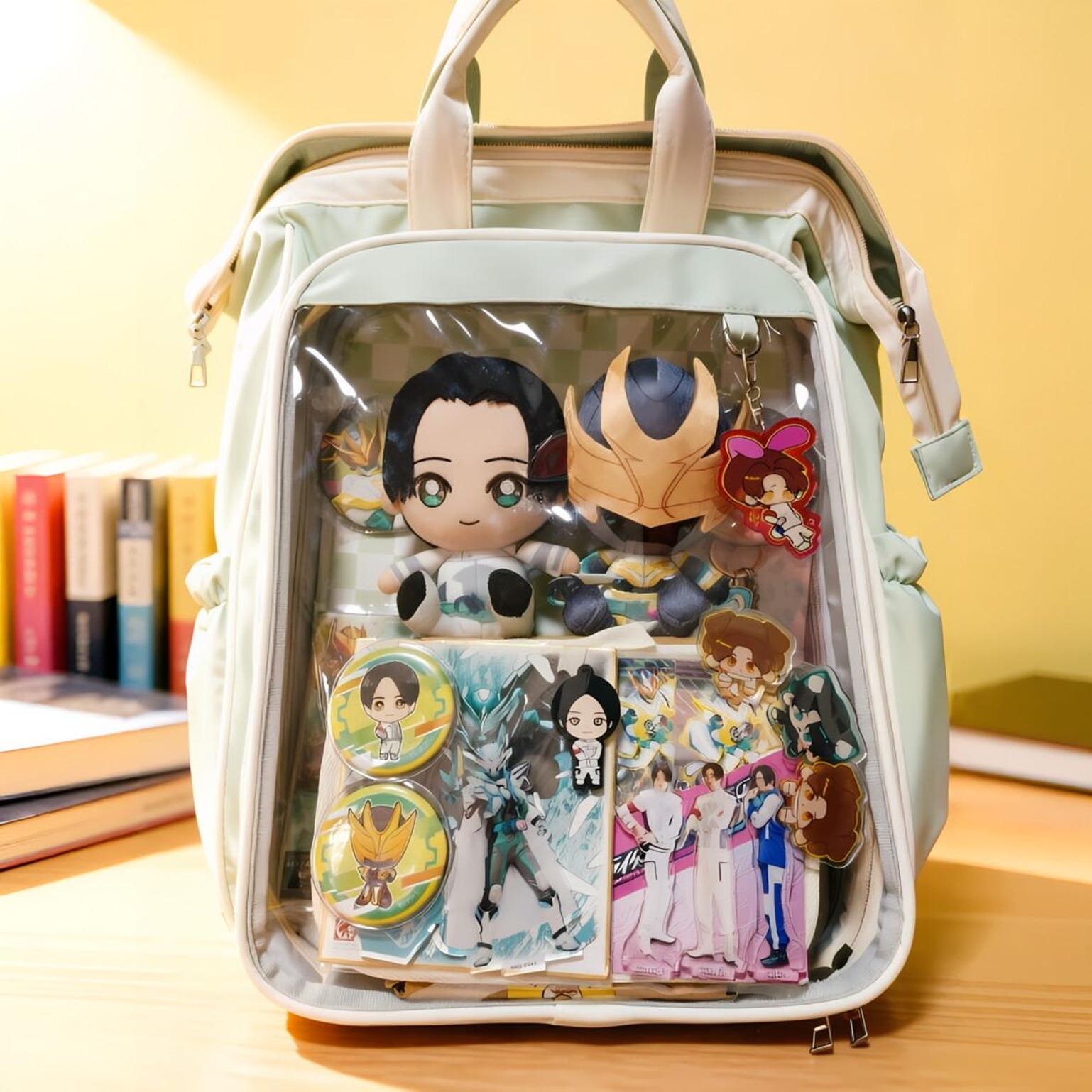 Large Kawaii Ita Backpack with Clear Window for Plushies and Pins Large Kawaii Ita Backpack with Clear Window for Plushies and Pins — ita backpack detail view