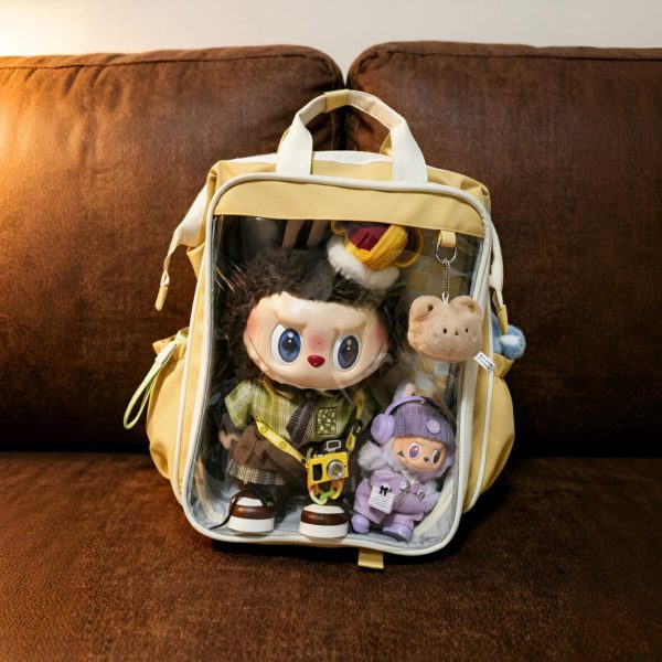 Large Kawaii Ita Backpack with Clear Window for Plushies and Pins — ita backpack detail view
