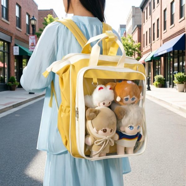 Large Kawaii Ita Backpack with Clear Window for Plushies and Pins — ita backpack detail view