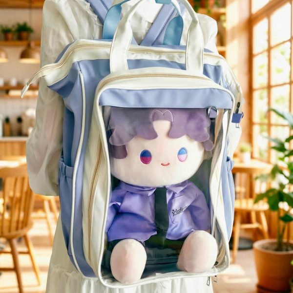 Large Kawaii Ita Backpack with Clear Window for Plushies and Pins — ita backpack detail view