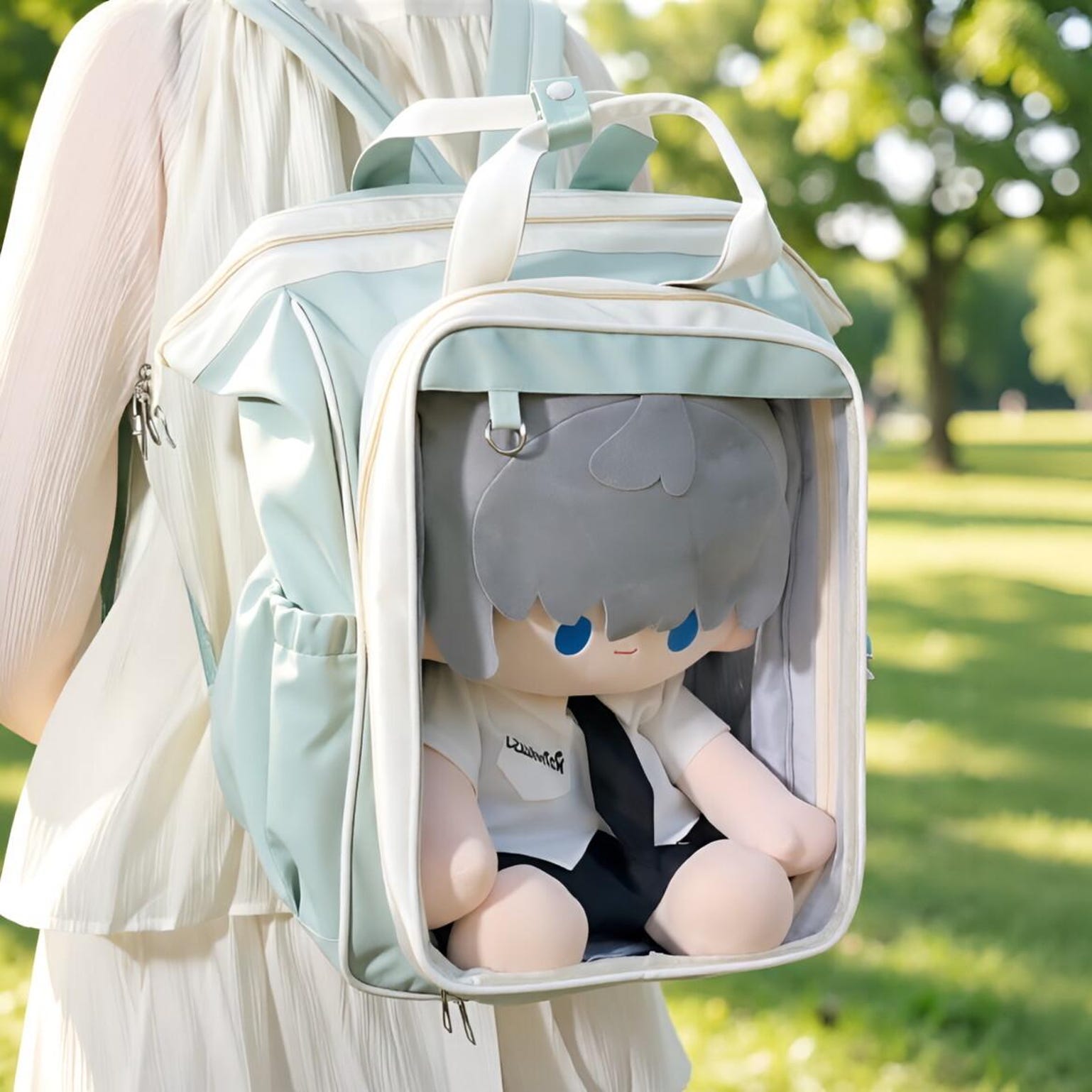 Large Kawaii Ita Backpack with Clear Window for Plushies and Pins Large Kawaii Ita Backpack with Clear Window for Plushies and Pins — ita backpack detail view