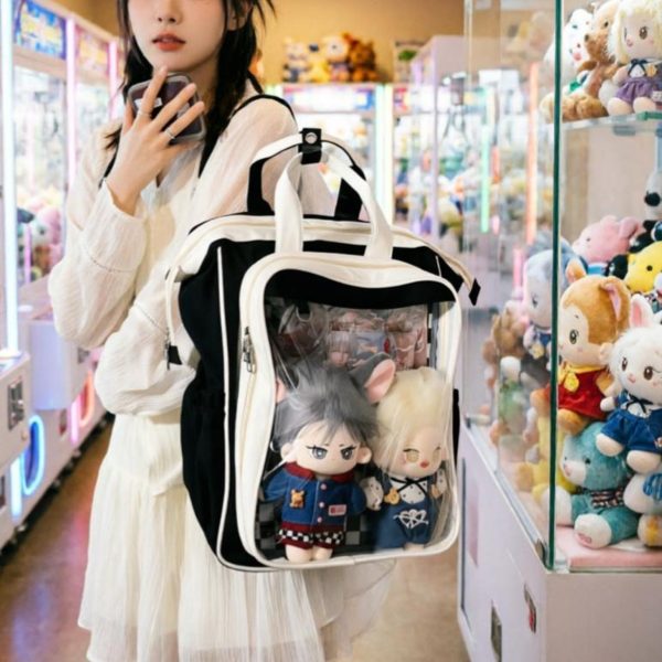 Large Kawaii Ita Backpack with Clear Window for Plushies and Pins — ita backpack detail view