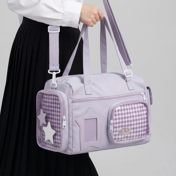Large Kawaii Y2K Ita Backpack with Clear Window for Pin Display — ita backpack detail view