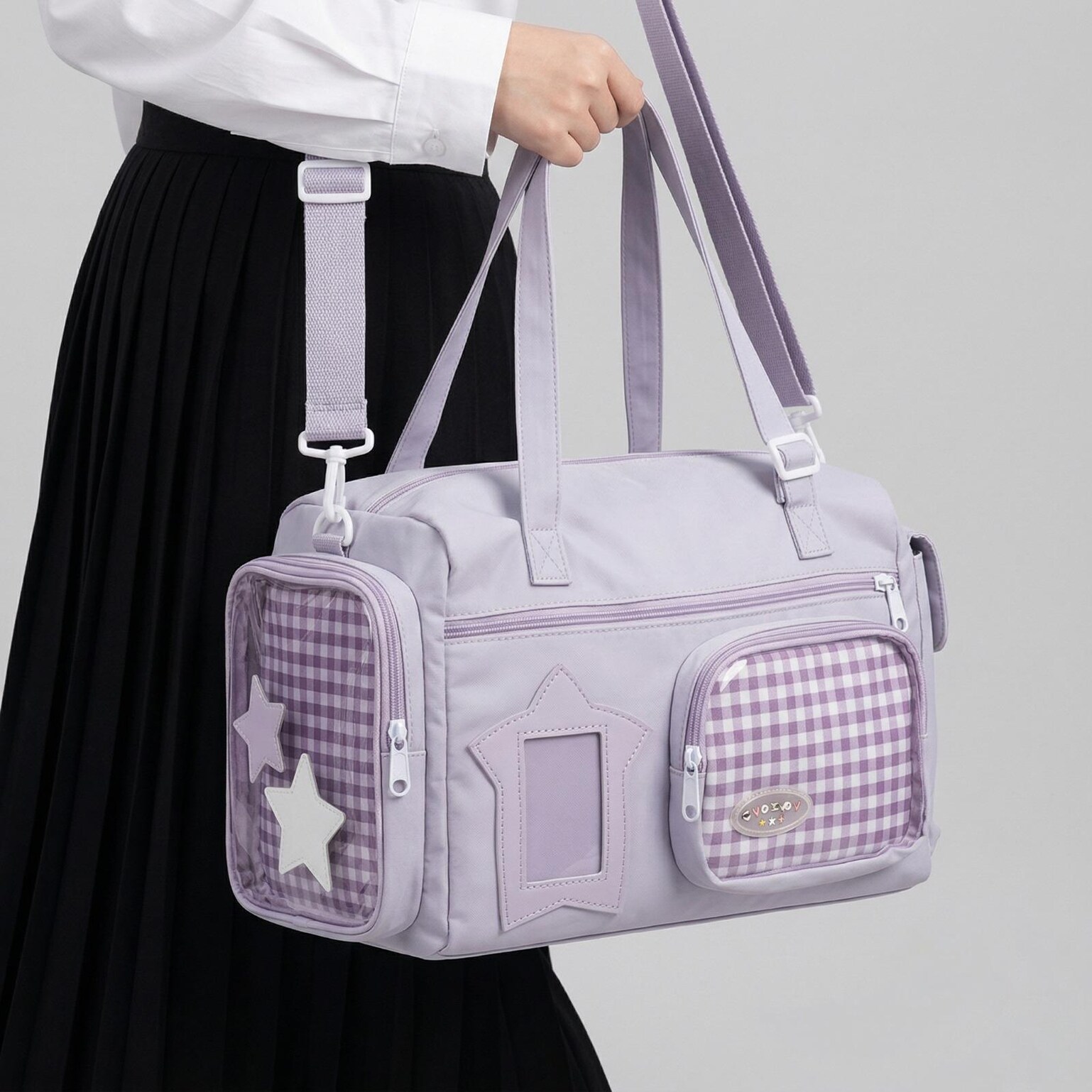 Large Kawaii Y2K Ita Backpack with Clear Window for Pin Display Large Kawaii Y2K Ita Backpack with Clear Window for Pin Display — ita backpack detail view