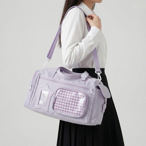 Large Kawaii Y2K Ita Backpack with Clear Window for Pin Display — ita backpack detail view