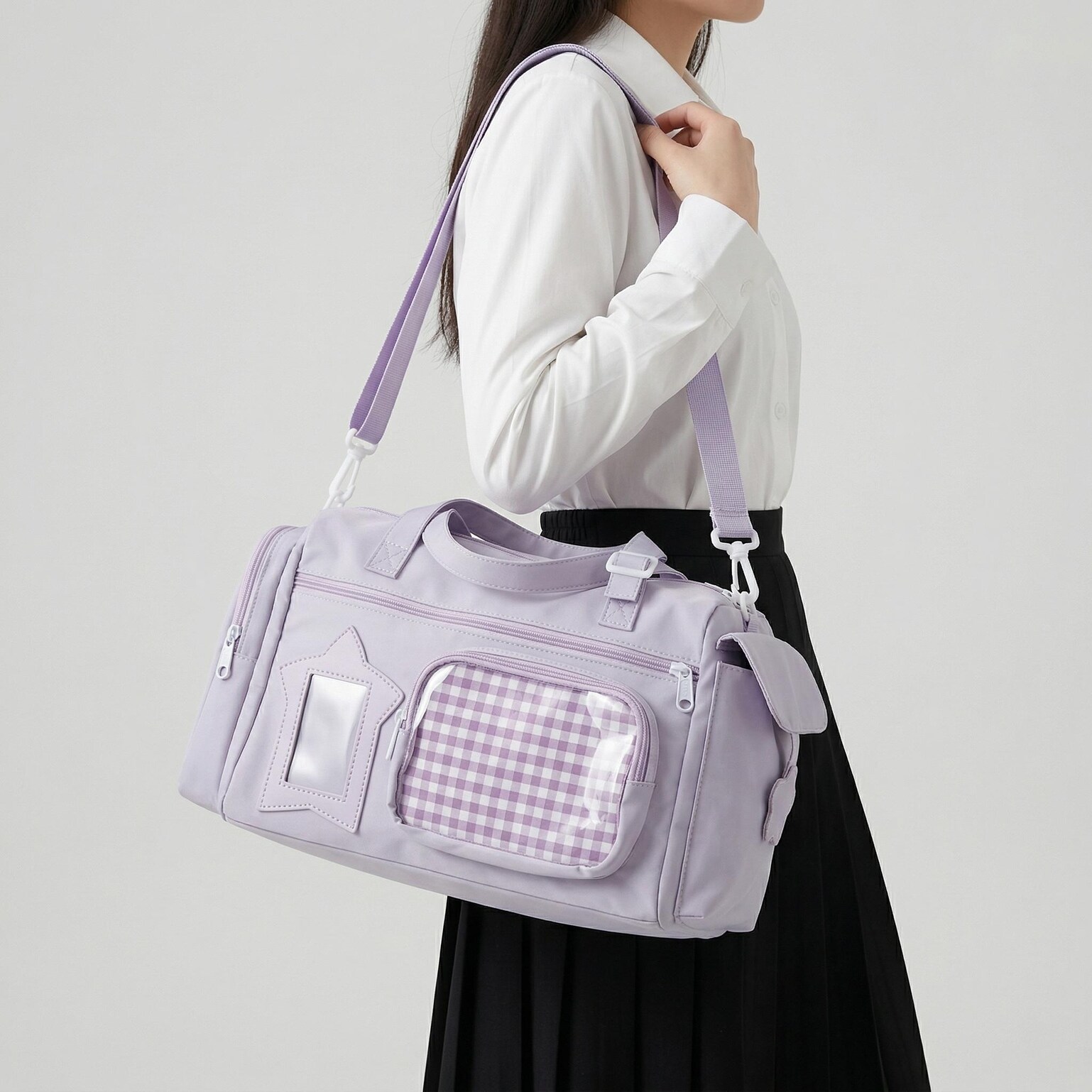 Large Kawaii Y2K Ita Backpack with Clear Window for Pin Display Large Kawaii Y2K Ita Backpack with Clear Window for Pin Display — ita backpack detail view