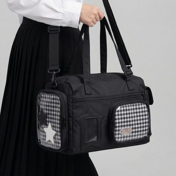 Large Kawaii Y2K Ita Backpack with Clear Window for Pin Display — ita backpack detail view
