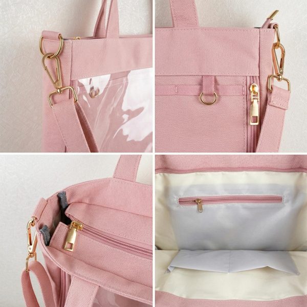 Large Kawaii Y2K Ita Tote Bag with Clear Window for Pin Display — ita tote bag detail view