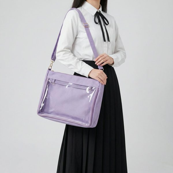 Large Kawaii Y2K Ita Tote Bag with Clear Window for Pin Display — ita tote bag detail view