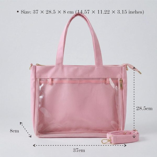Large Kawaii Y2K Ita Tote Bag with Clear Window for Pin Display — ita tote bag detail view