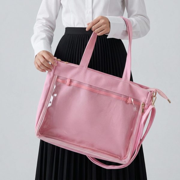 Large Kawaii Y2K Ita Tote Bag with Clear Window for Pin Display — ita tote bag detail view