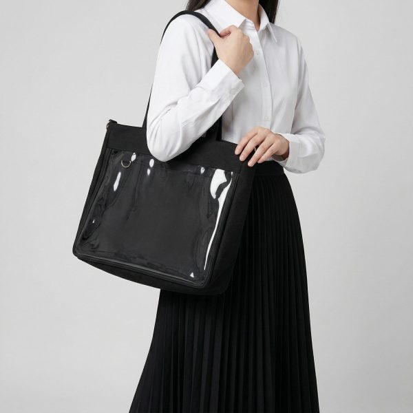 Large Kawaii Y2K Ita Tote Bag with Clear Window for Pin Display — ita tote bag detail view