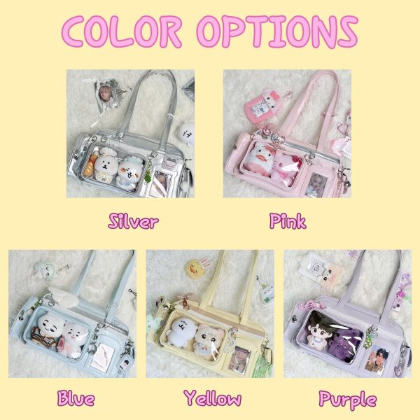 Large Pastel Convertible Ita Bag with Clear Window for Plushies and Pins — ita bag detail view