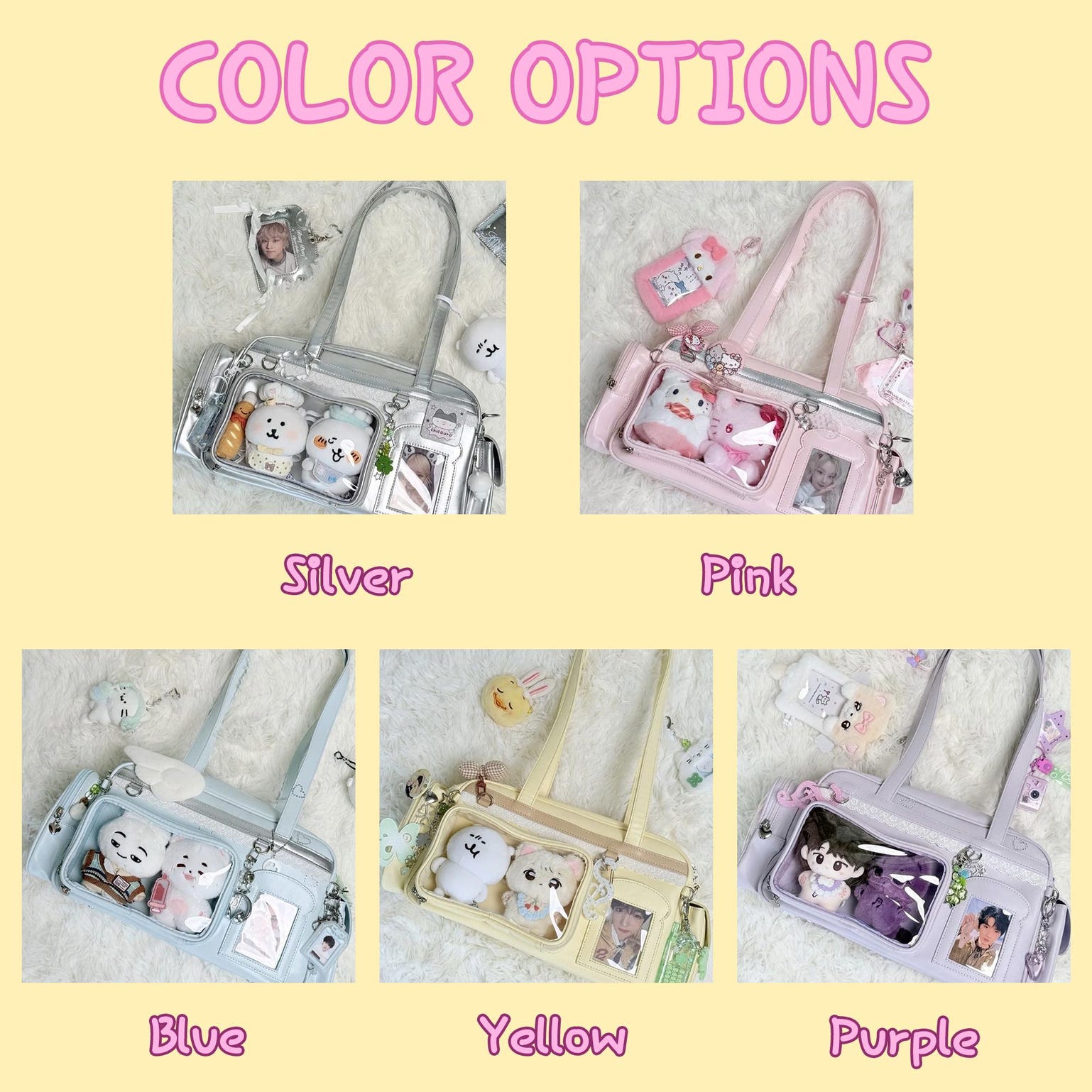 Large Pastel Convertible Ita Bag with Clear Window for Plushies and Pins Large Pastel Convertible Ita Bag with Clear Window for Plushies and Pins — ita bag detail view