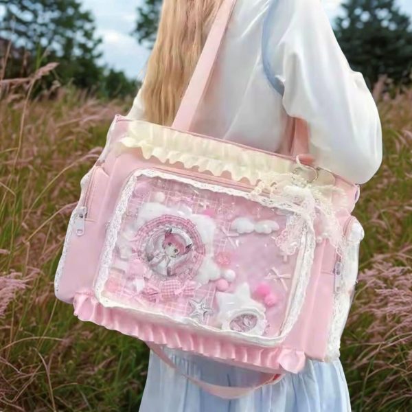 Large Pink Convertible Ita Bag for Pin Display — ita bag with clear display window