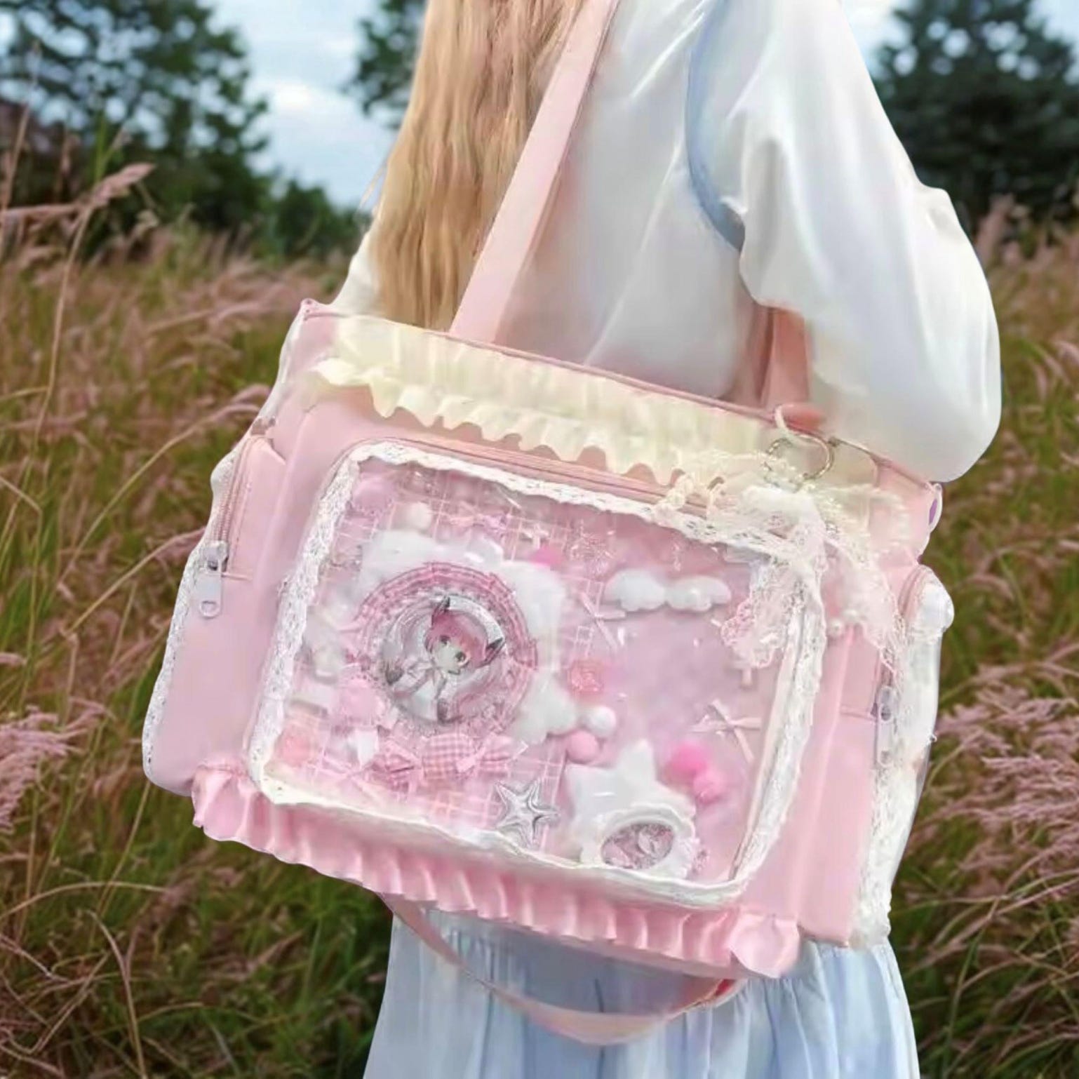 Large Pink Convertible Ita Bag for Pin Display Large Pink Convertible Ita Bag for Pin Display — ita bag with clear display window