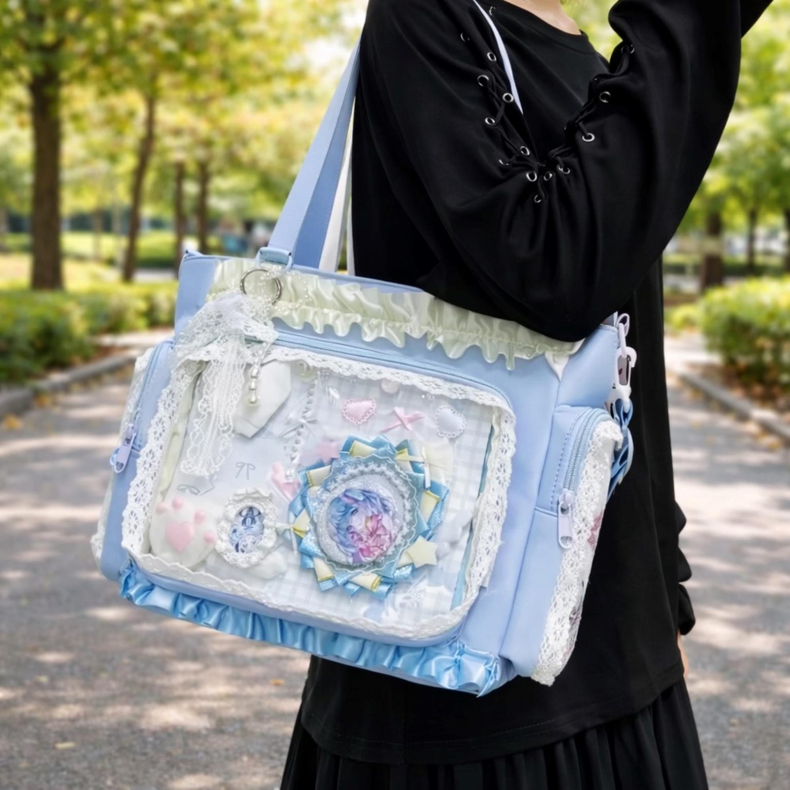 Large Pink Convertible Ita Bag for Pin Display Large Pink Convertible Ita Bag for Pin Display — ita bag detail view