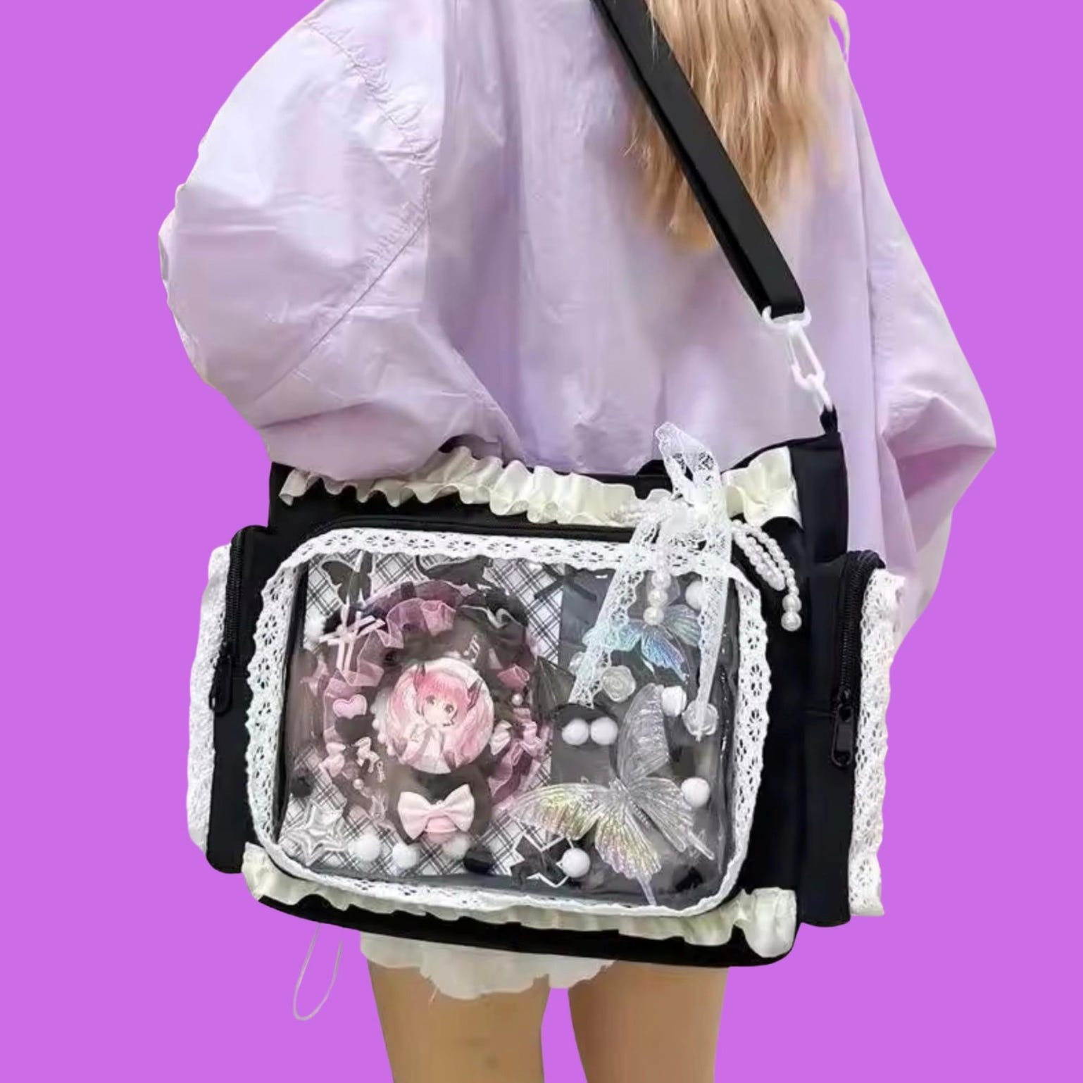 Large Pink Convertible Ita Bag for Pin Display Large Pink Convertible Ita Bag for Pin Display — ita bag detail view