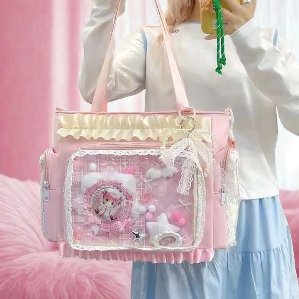 Large Pink Convertible Ita Bag for Pin Display — ita bag detail view