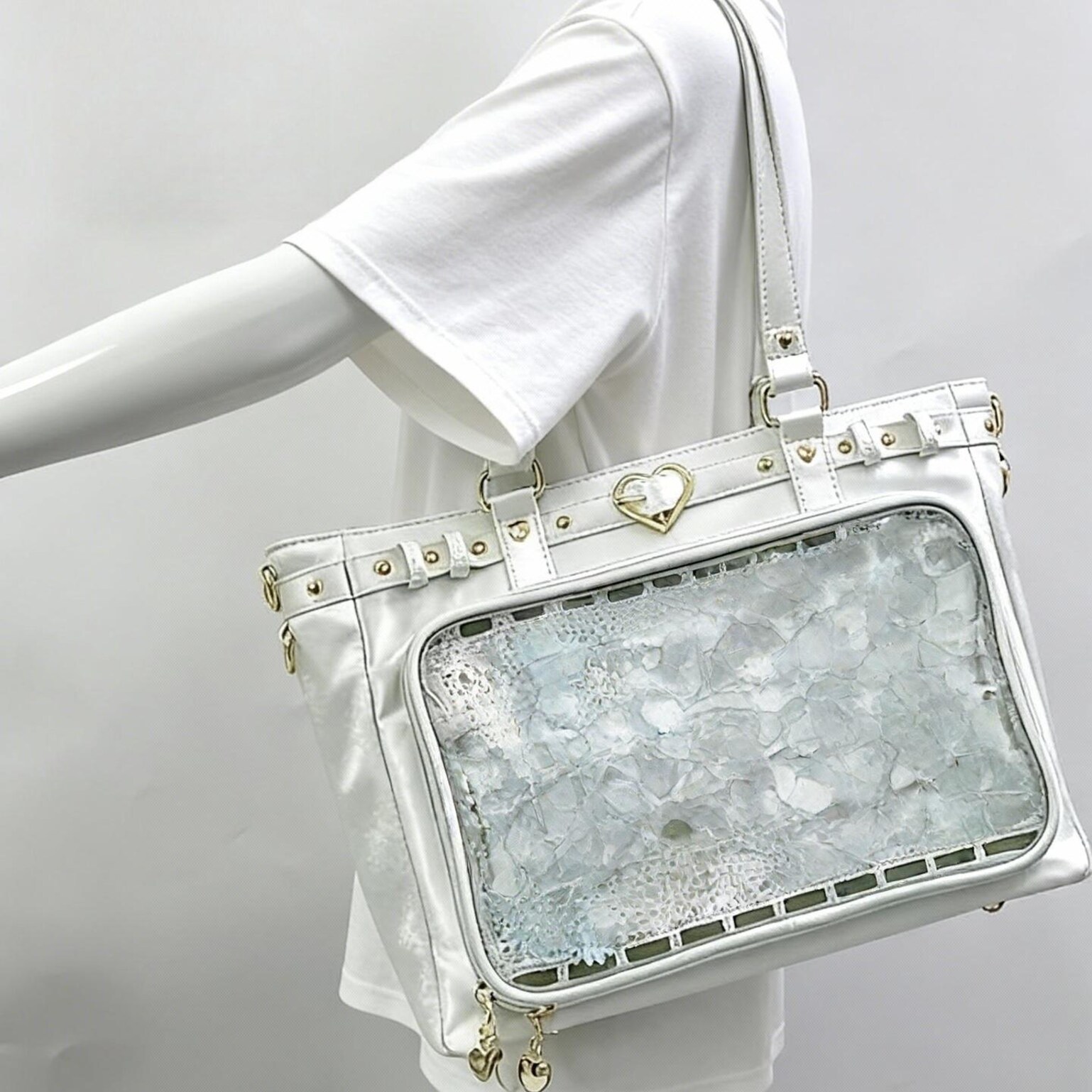 Large Pink Convertible Ita Bag with Clear Window for Pin Display Large Pink Convertible Ita Bag with Clear Window for Pin Display — ita bag detail view