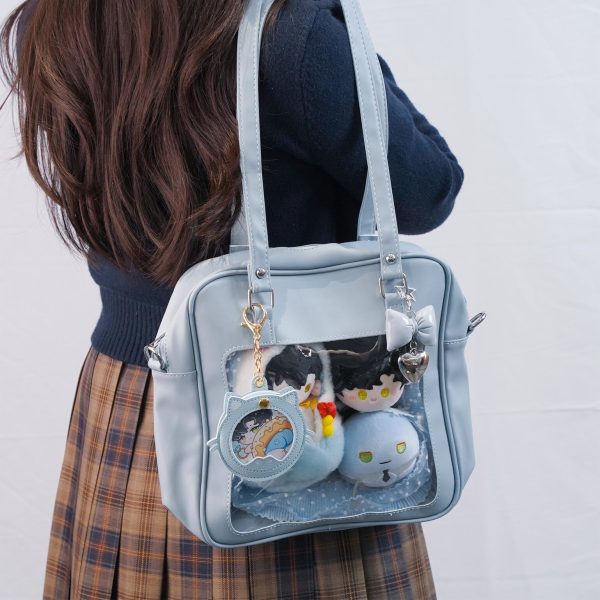 Large Pink Convertible Ita Bag with Clear Window for Pin Display — ita bag detail view