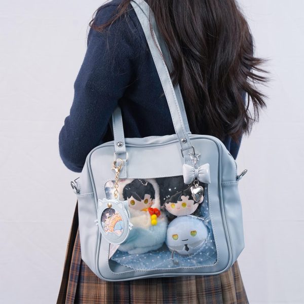 Large Pink Convertible Ita Bag with Clear Window for Pin Display — ita bag detail view