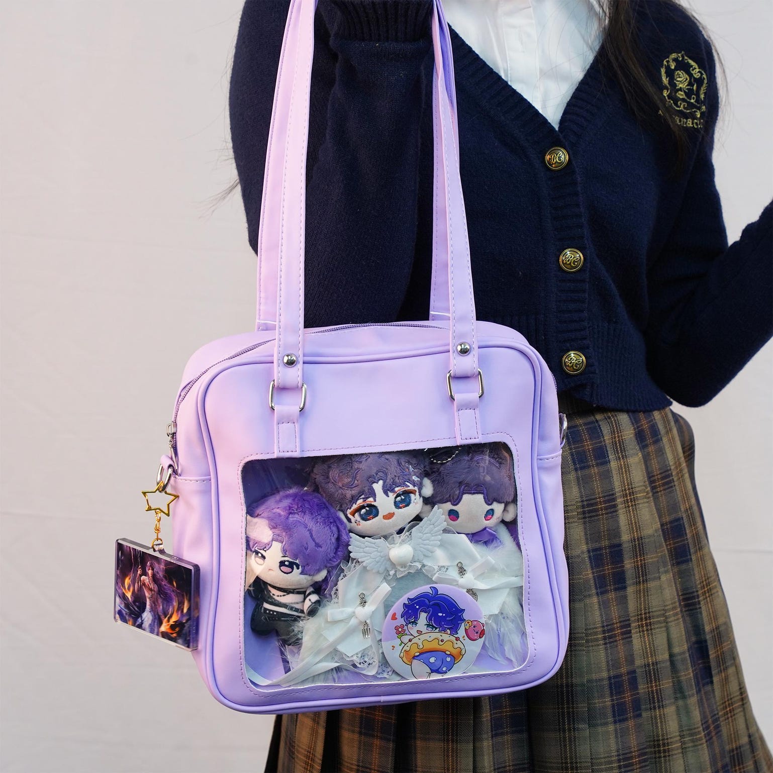Large Pink Convertible Ita Bag with Clear Window for Pin Display Large Pink Convertible Ita Bag with Clear Window for Pin Display — ita bag detail view