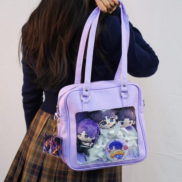 Large Pink Convertible Ita Bag with Clear Window for Pin Display — ita bag detail view
