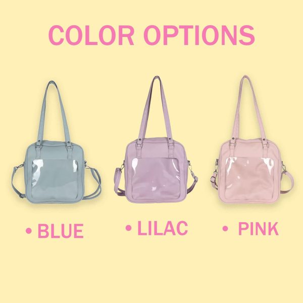 Large Pink Convertible Ita Bag with Clear Window for Pin Display — ita bag detail view