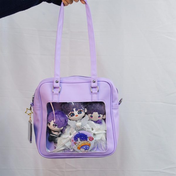 Large Pink Convertible Ita Bag with Clear Window for Pin Display — ita bag detail view