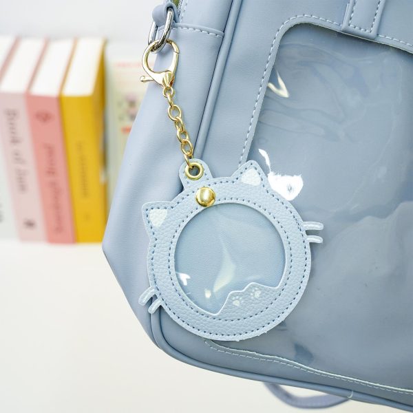 Large Pink Convertible Ita Bag with Clear Window for Pin Display — ita bag detail view