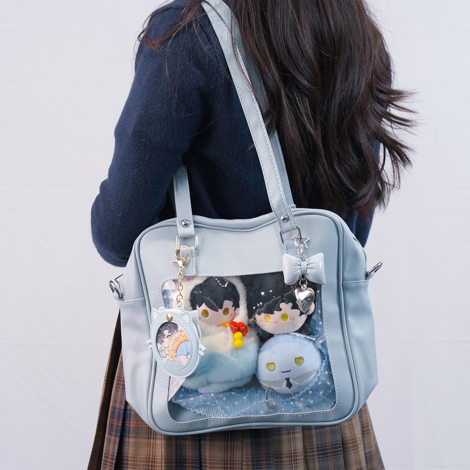 Large Pink Convertible Ita Bag with Clear Window for Pin Display Large Pink Convertible Ita Bag with Clear Window for Pin Display — ita bag detail view