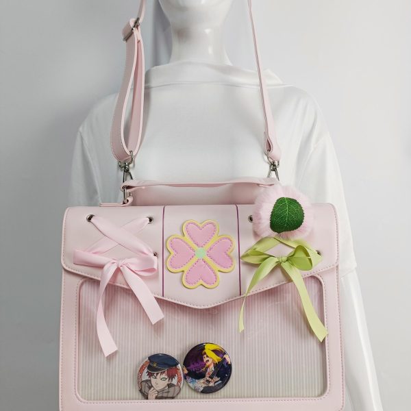 Large Pink Convertible Ita Bag with Clear Window for Plushies and Pins — ita bag with clear display window