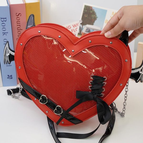 Large Pink Kawaii Ita Shoulder Bag with Clear Window for Pin Display — crossbody ita bag detail view