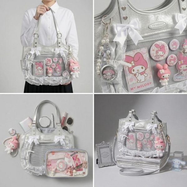 Large Pink Kawaii Y2K Ita Backpack with Clear Window for Plushies and Pins — ita backpack detail view