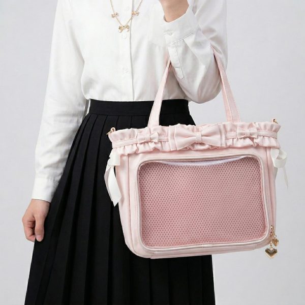 Large Pink Kawaii Y2K Ita Backpack with Clear Window for Plushies and Pins — ita backpack detail view
