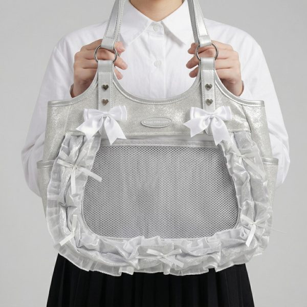 Large Pink Kawaii Y2K Ita Backpack with Clear Window for Plushies and Pins — ita backpack detail view