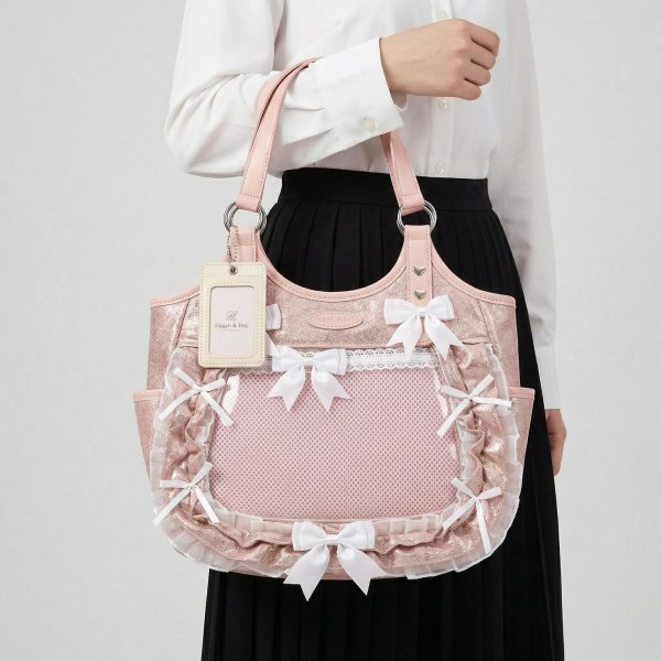Large Pink Kawaii Y2K Ita Backpack with Clear Window for Plushies and Pins — ita backpack detail view