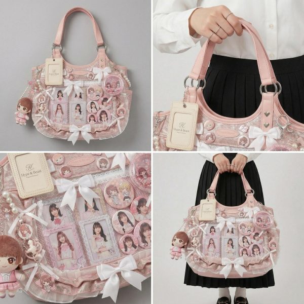 Large Pink Kawaii Y2K Ita Backpack with Clear Window for Plushies and Pins — ita backpack detail view