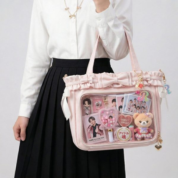 Large Pink Kawaii Y2K Ita Backpack with Clear Window for Plushies and Pins — ita backpack detail view